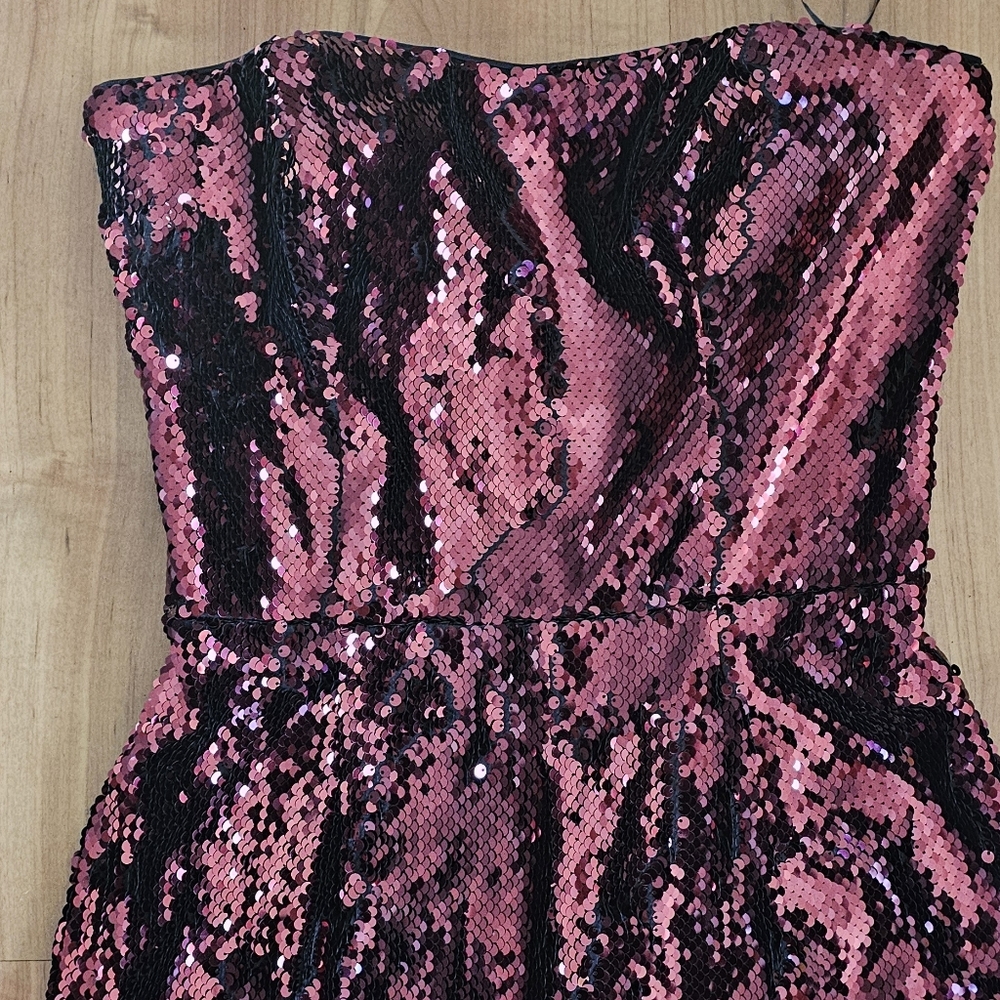 NWT Dress the Population Andy Sequin Jumpsuit Burgundy Strapless Wide Leg S - Picture 5 of 9